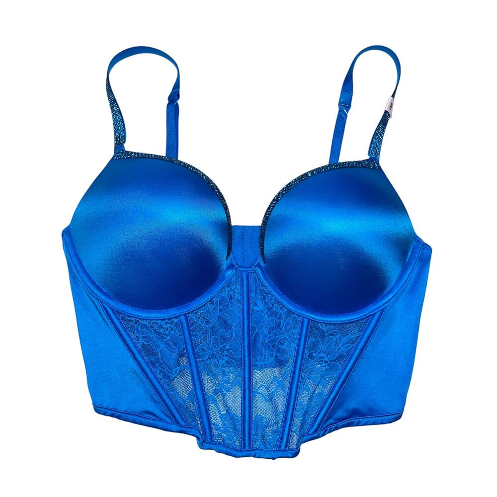 Victoria's Secret Bombshell Shine Strap Push-Up Corset Top Shocking Blue 32A